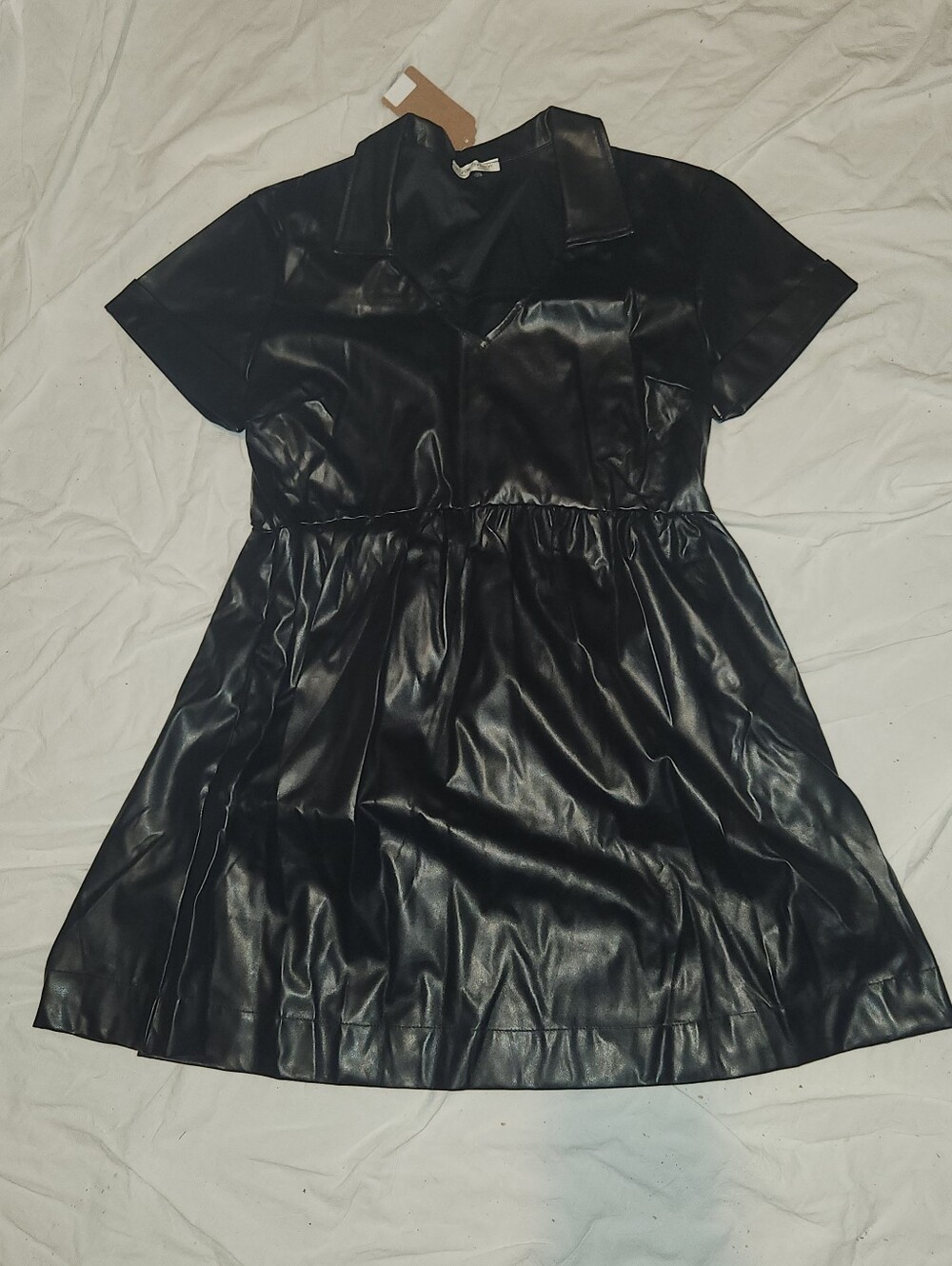 NWT Carole Christian Black Pleather Baby Doll Dress